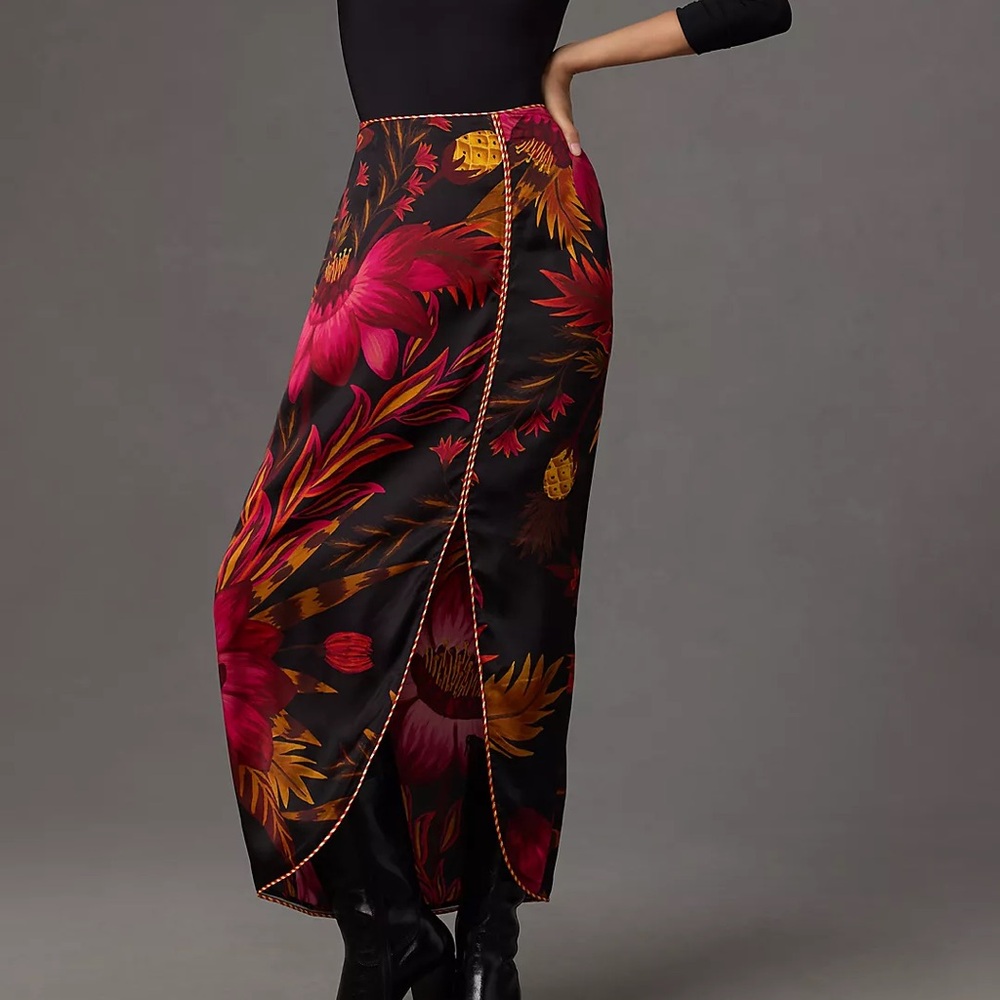 Farm Rio Wrap Front-Slit Midi Skirt
